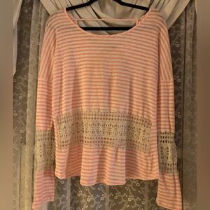 Pink Owl Pink and White Striped Long Sleeve Top
